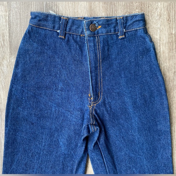 Vintage 1970s XXS XS 22 Chemin De Fer Wide Bell Bottom Denim Jeans Flares Hippie - Picture 5 of 9